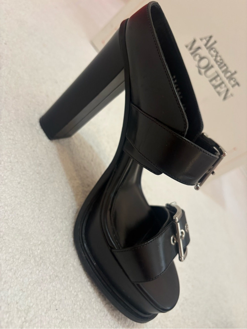 Alexander McQueen Black Leather Platform Buckle Heels - Picture 10 of 14